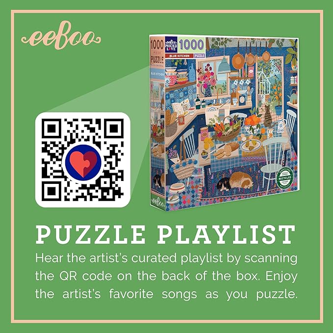 eeBoo 1000 Piece Puzzle - Blue Kitchen Jigsaw Puzzle for Adults, Square 23" x 23" Made with Recycled Board & Vegetable-Based Ink