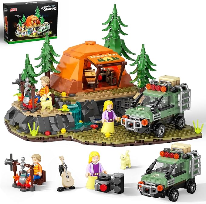 Mountain Camping Building Blocks Set - 677PCS Outdoor Adventure Scene Construction Toy with Tent, Camping Car & Campfire, Desktop Decoration for Kids & Adults, Creative Gift for Camping Lovers