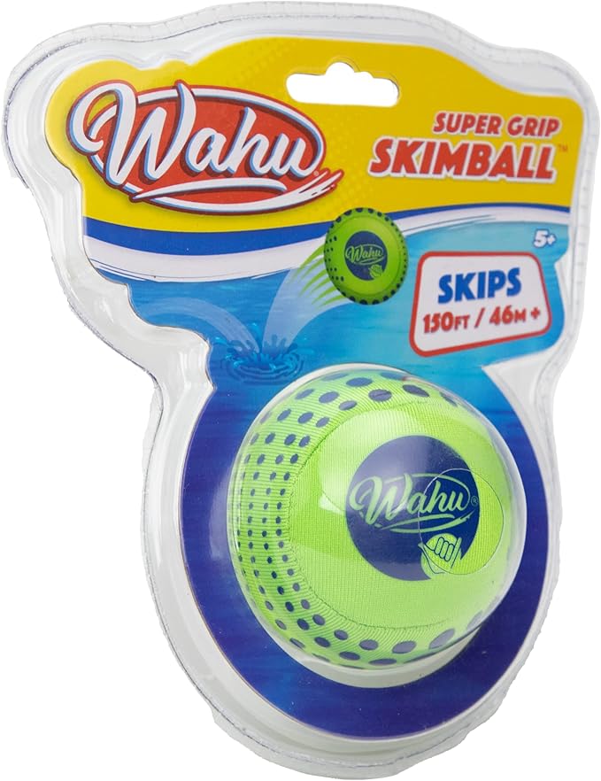 Wahu Super Grip 100% Waterproof Skimball Pool Toy, Water Skipping Ball for Pool and Beach, Skips Over 150' on Water, Green