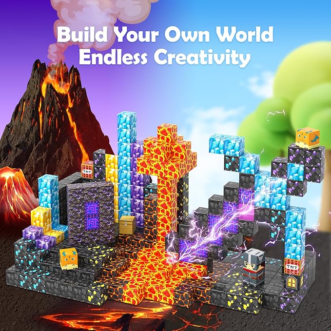 Coodoo Magnetic Blocks - Build Mine Magnet World Magic Sword Portal Set, Building Toys Magnetic Tiles for Kids 3+, Classroom Must Haves Sensory Toddlers Toys Kids Games Boys & Girls 3-5 5-7