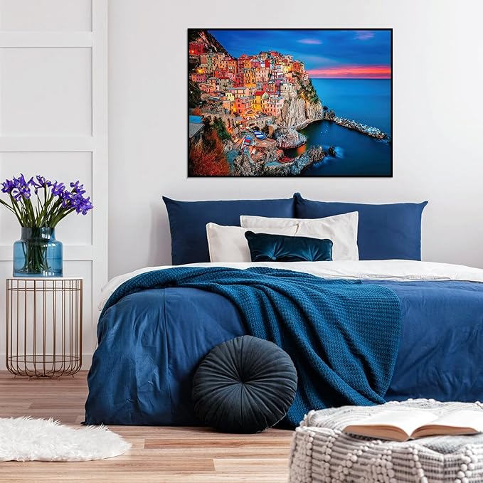 CHengQiSM 1000 Piece Puzzle for Adults, Dusk at Cinque Terre Puzzles for Adults 1000 Pieces, Italy Jigsaw Puzzle for Adults Teens Seniors, Premium Thick Cardboard, Finished Size 27.6 x 19.7 inches