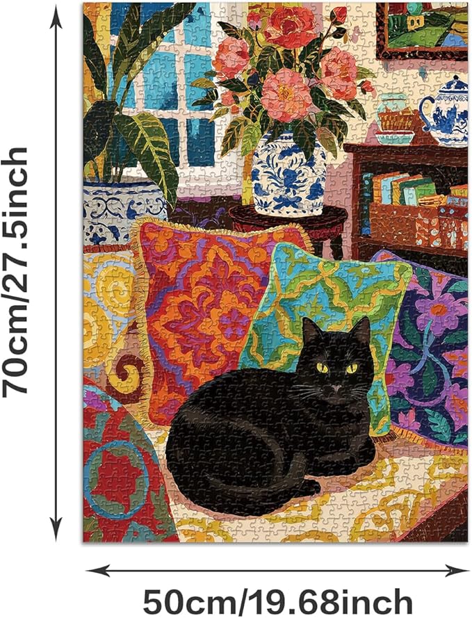 1000 Piece Jigsaw Puzzle for Adults- Family Decoration Puzzle, Challenging Fun Puzzles Stunning Art Wall Decor, Gift for Adult Puzzle Lovers, Bedroom Cat C0808