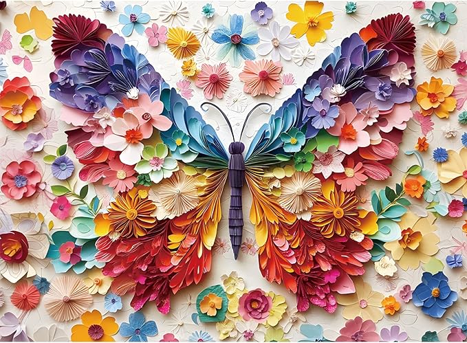 500 Piece Puzzle for Adult,Colorful Butterfly Flower Puzzle for Adults Seniors,Vivid Butterfly Paper Art Unique Fun Jigsaw Puzzle,Challenging Family Game Gift for Friends Men Women Seniors, 20.5*15In