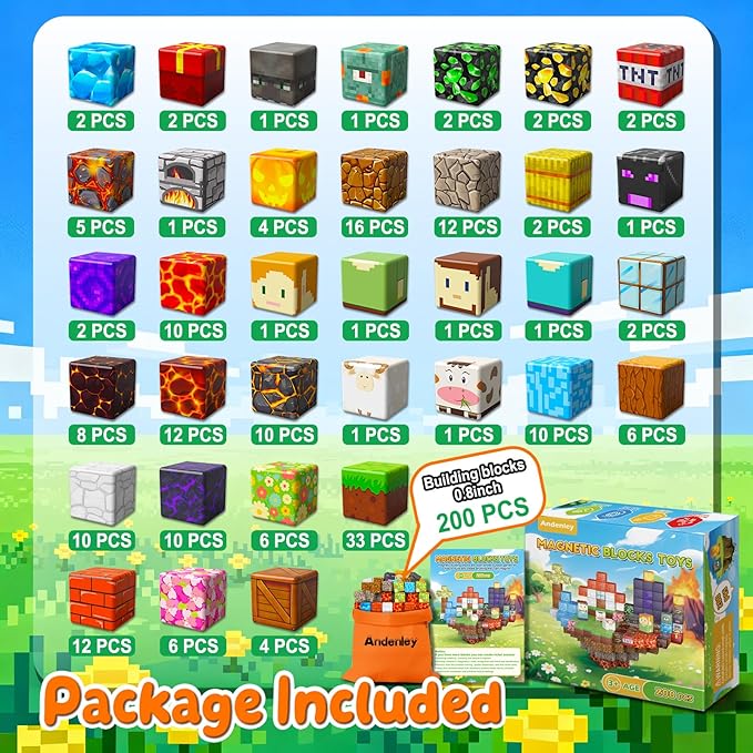 Magnetic Blocks - 200PCS Magnet Building Cube Game Tiles Stacking Construction, STEM Sensory Toys Birthday Gifts for Boys and Girls Age 3+ Years Old