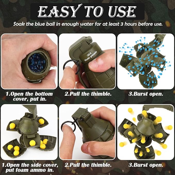 2Pcs Toy Hand Grenade for Tactical Game with 20 Round Ammo Model Battle Fake Grenade Toys for Outdoor Sport Role Play Prop Game,14+ and Adults,Green