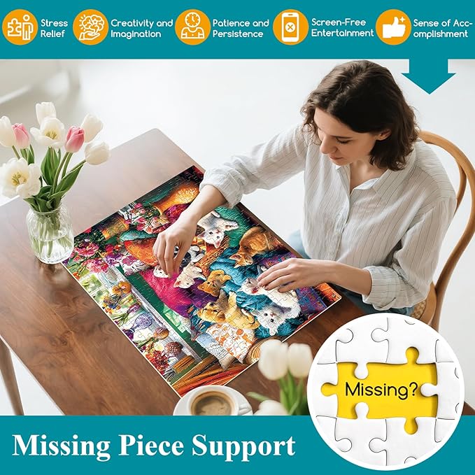 300 Piece Puzzles for Adults, Dogs Kittens on The Sofa at Play Puzzle for Adults Kids Seniors,Large Piece Puzzle for Kids Ages 8-10 10-12,Funny Sleepy Cats Puzzles Perfect for Game Nights,20.5x15 in