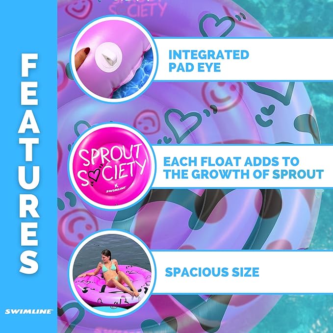 SWIMLINE Original 90510 Sprout Society Heart Island Pool Float for Adults Kids 63 Inch Inflatable Floating Lounger Mat for Pool Lake Ocean | Mental Health Org Collaboration Float for A Good Cause