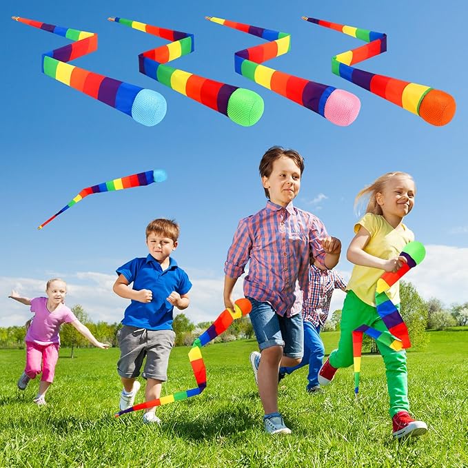 Leyndo 35 Inch 8 Pcs Throw and Catch Balls with Rainbow Tail, Fun Colorful Sports Comet Balls Playground Toys for School Classroom Beach Outdoor Camping Healthy and Fun Games (Multi Color)