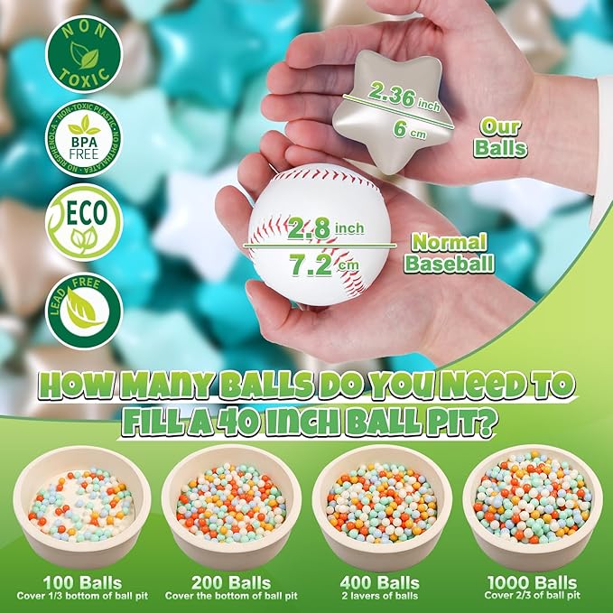GOGOSO Ball Pit Balls for Toddler, Baby Plastic Playballs Kids Soft Pastel Pelotas Non-Toxic BPA-Free,Pearl Green+Brown White,100 Balls