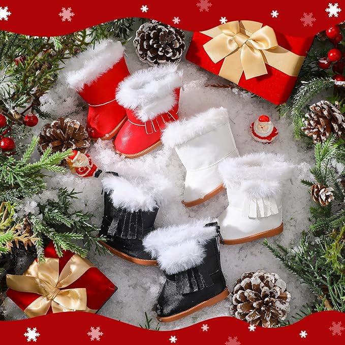 Bencailor 3 Pairs Doll Shoes 18 Inch Doll Boots Winter Dolls Snow Boots Christmas Accessories for Dress up(Red Black White)