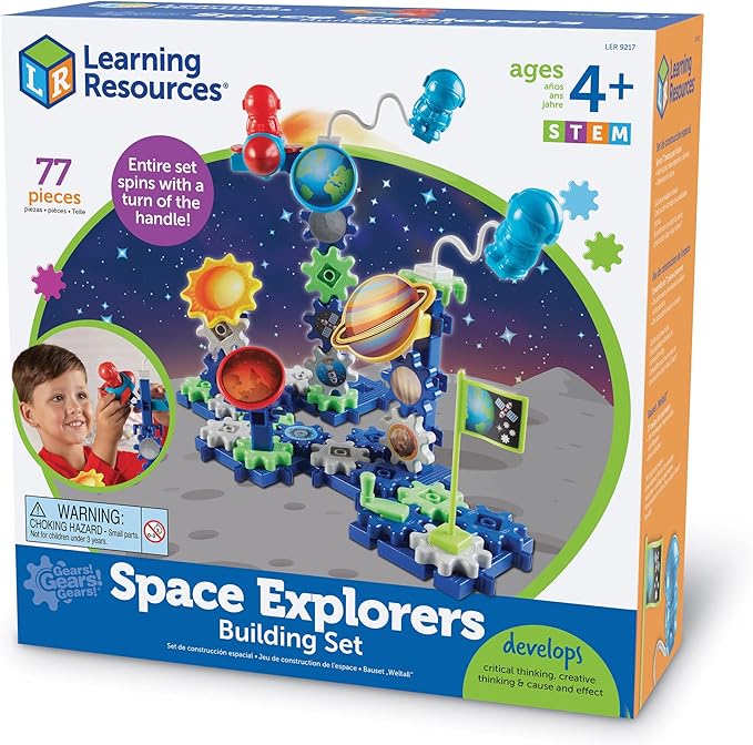 Learning Resources Gears! Gears! Gears! Space Explorers Building Set - 77 Pieces, Ages 4+, STEM Activities, Fine Motor Skills, Toddler Explorer Kit, Science and Construction, Boys and Girls Gifts