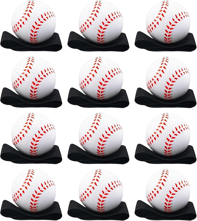 Playbees Reactive Practice Baseballs on Elastic Cord Perfect for Training, Fun Outdoor Activities for Spring Training, Fun Outdoor Activity for Kids, Boy or Girl, Party Favor (12 Pack)
