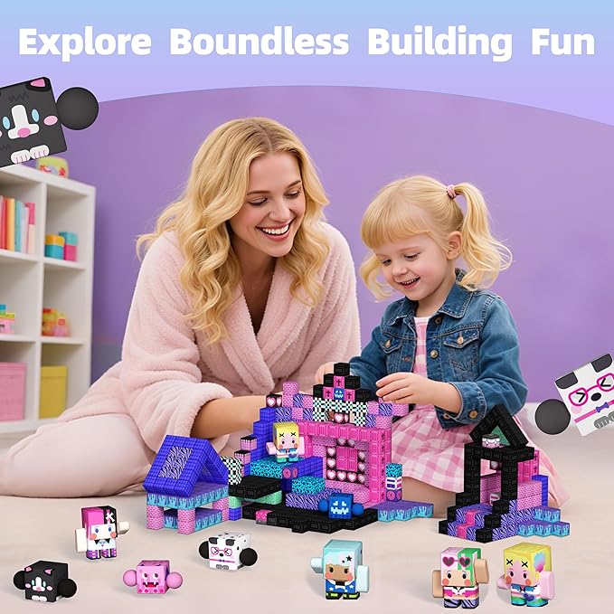GobiDex 108PCS Magnetic Building Blocks & Figures Playset - STEM Princess Sensory Toys to Build a MagWonder World, Pretend Play Birthday Gift for Girls Ages 3+ (0.8 in)