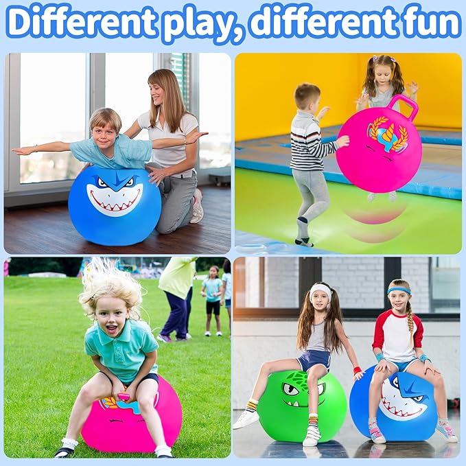 Hymaz Bounce Balls with Handles for Kids, 3 Pack Hopper Ball for Kids 3-6, Hippity Hop Balls 18 Inch with Air Pump, Jumping Bouncing Ball Ride On Toys for Sports Games Balance Exercise Fun