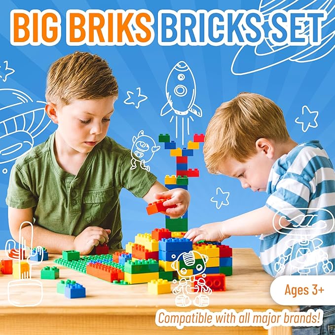 Strictly Briks Building Toy Big Blocks - Compatible with Lego Duplo Set for Toddlers & Kids Creative Play & Learning, 108 Set/Basic Colors