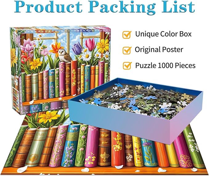 Jigsaw Puzzles for Adults 1000 Piece Puzzle for Adults 1000 Pieces Puzzle 1000 Pieces-Books and Flowers