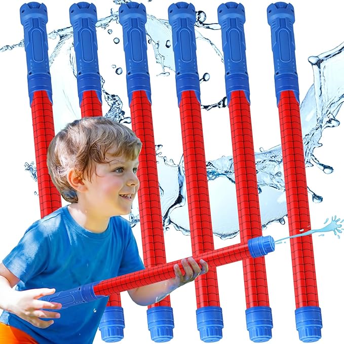 6 Pcs Spider Party Favors for Kids Water Guns Bulk 15.75" Red Spider Web Water Squirters Blaster Shooters for Summer Swimming Pool Beach Cartoon Birthday Gifts Supplies