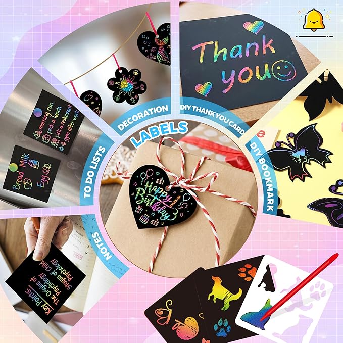 ArRuKi KIDS Scratch Art for Kid, Rainbow Scratch Paper Set with Styluses, School Art Supplies Toddler Travel Toys Birthday Party Gifts, for Boys Girls Ages 4-8 8-12