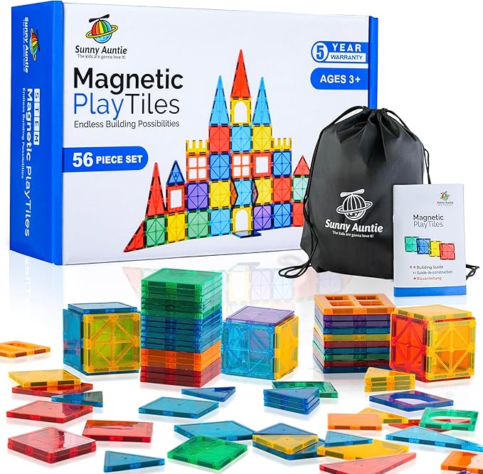Magnetic Tiles 56 PCS Building Set – Magnetic Building Tiles STEM Toy for Kids & Toddlers Ages 3-8, Magnet Construction Set for Boys & Girls