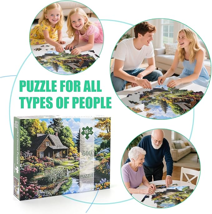 Motiloo Jigsaw Puzzles 500 Pieces for Adults - Mountain Cottage Landscape Jigsaw Puzzle, Nature Scene Challenging Puzzle Perfect for Game Nights