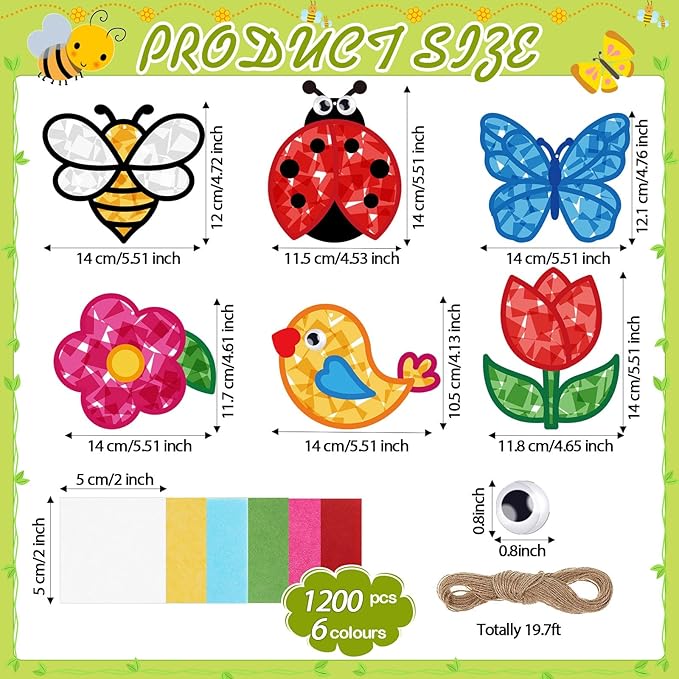 24 Sets Spring Crafts Kit DIY Flower Paper Crafts with Colored Tissue Paper Stickers Floral Bee Insect Butterfly Ornaments Suncatcher for Window Classroom Activity Project Party Gifts Home