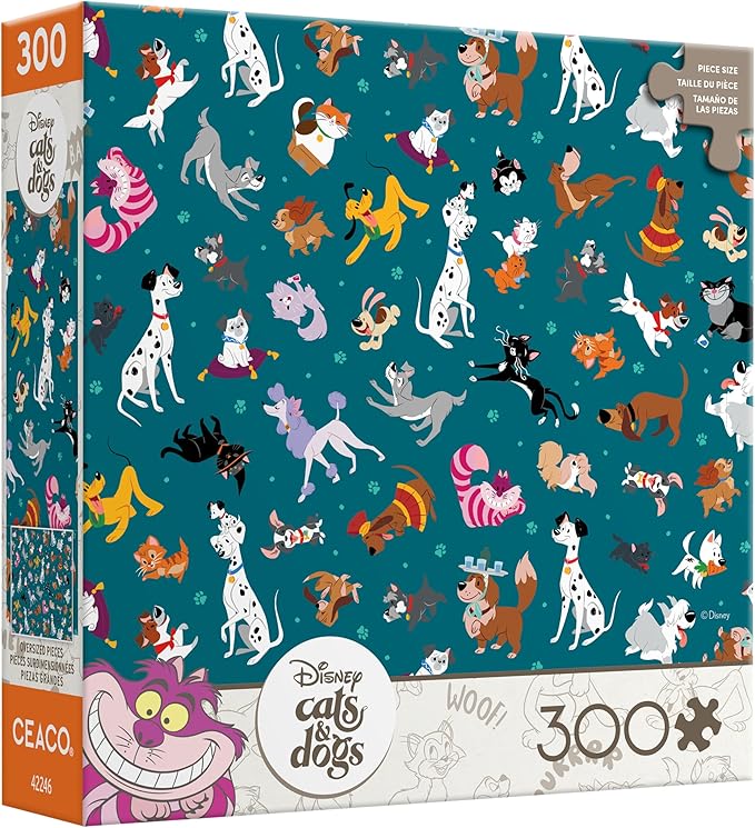 Ceaco - Disney Cats and Dogs - Pets Collage - 300 Piece Puzzle for Adults - Challenging and Perfect for Game Nights - Finished Puzzle Size 21.25 x 15