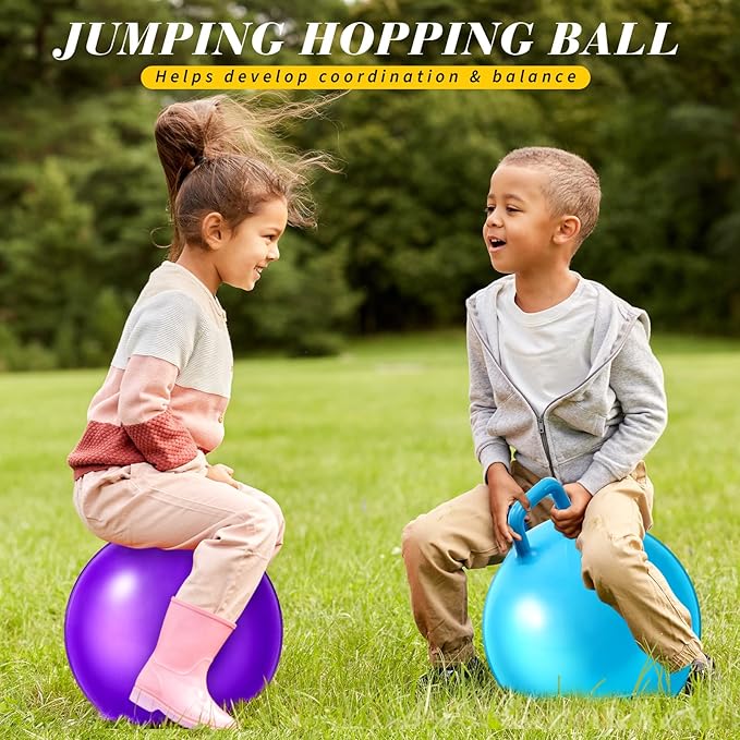 Sratte 6pcs Hopper Ball with Handle Bouncing Marble Bouncy Balls Hopping Toys Inflatable Jumping Toy for Jumping Sport Hop Boys Girls Gifts Party Favors (Pure,Bright Color)