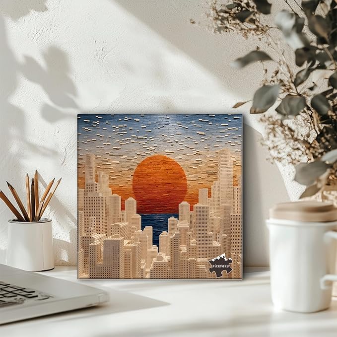 PICKFORU Gradient Sunset Puzzles for Adults 1000 Pieces, Mosaic City Jigsaw Puzzles, Unique Difficult Gradient Sky Puzzle