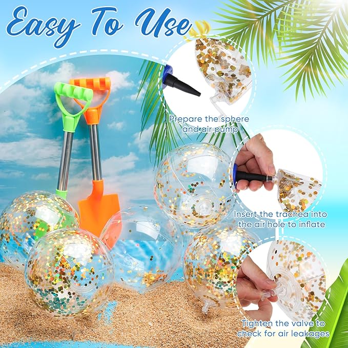 Hungdao 25 Pcs Inflatable Glitter Beach Ball 8 Inches Mini Clear Floatable Confetti Ball for Kids Bulk Swimming Pool Theme Party Toy for Hawaiian Theme Party Decorations Favors Supplies