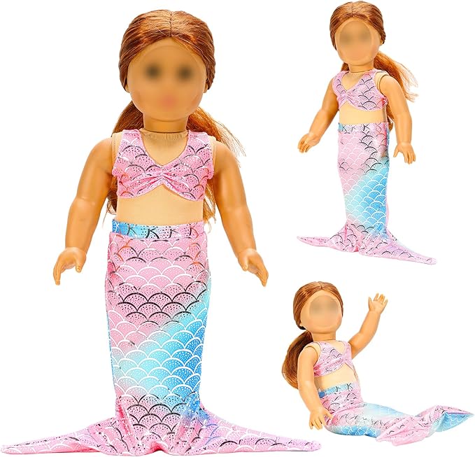Barwa 18 Inch Doll Clothes Accessories 3 Sets Princess Mermaid Tail Outfits Dress Swimsuit Bikini Tops Underwear Swimwear for 18 Inch Dolls
