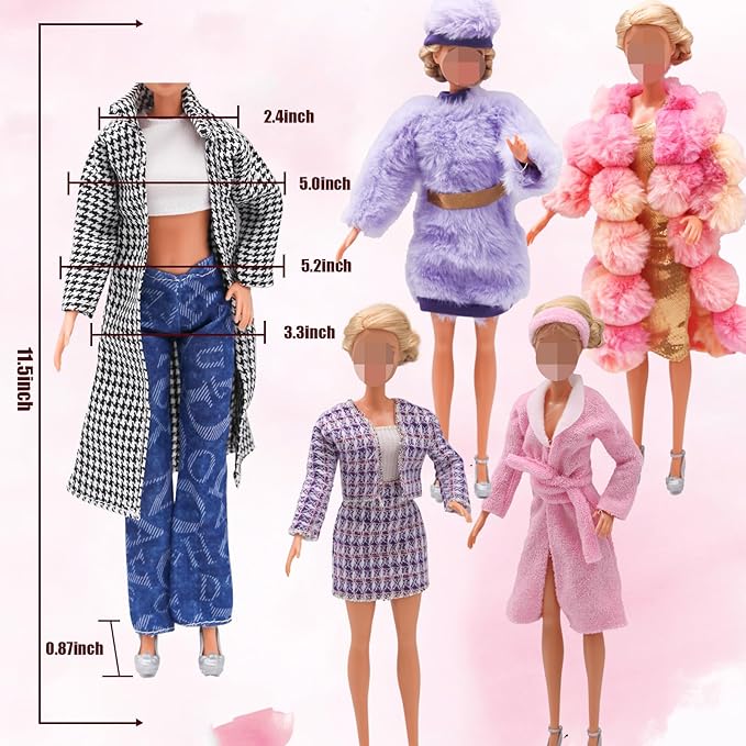 EuTengHao Winter Doll Clothing Set for 11.5 Inch Girl Dolls Includes Winter Fur Coat Nightwear Bathrobe Hat Dress Jacket Jeans Fashion Outfit for 30cm Girl Doll Girls Gift