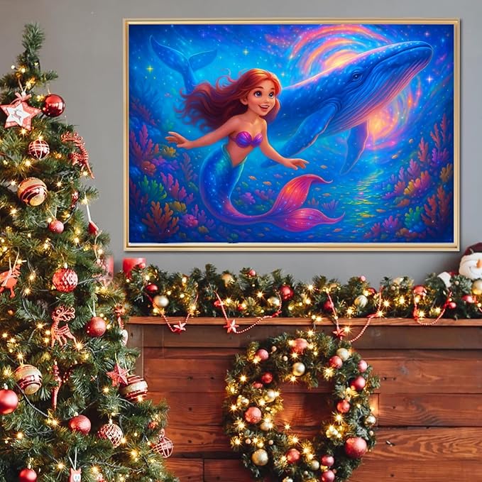 100-Piece Mermaid and Whale Jigsaw Puzzle for Kids Ages 4-6 6-8 8-10, Fantasy Underwater Puzzle with Magical Ocean Scene – Educational Toys and Birthday Gift for Girls and Boys