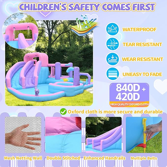 10-in-1 Inflatable Water Slide for Kids Giant 19.3Ft x 16.6Ft Backyard Water Park with Dual Slides, Deep Pool, Outdoor Bounce House Water Slide with Sports Zone, Includes 850W Blower