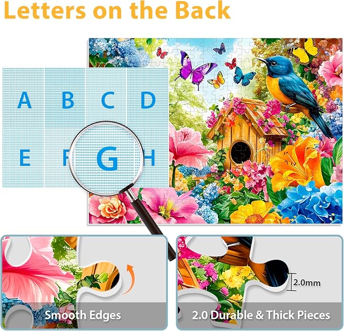 300 Piece Jigsaw Puzzle for Adults, Birds Flower Puzzles 300 Pieces for Adults Fit Together Perfectly, Challenging Puzzle for Friends Family Activity Game Nights- Finished Size 20.5×15