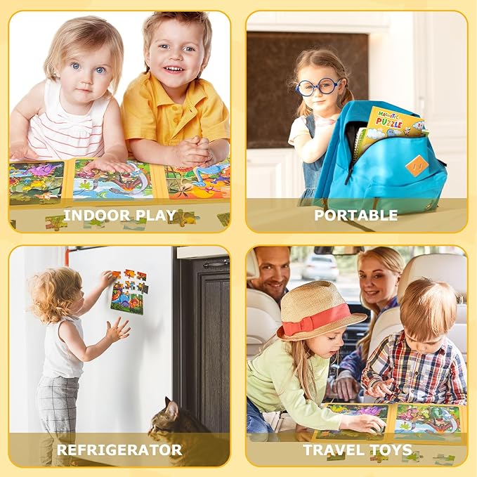 LovesTown Magnetic Puzzles Book for Toddlers, Educational Learning Toys, Dinosaur 48 Piece Travel Activity Set