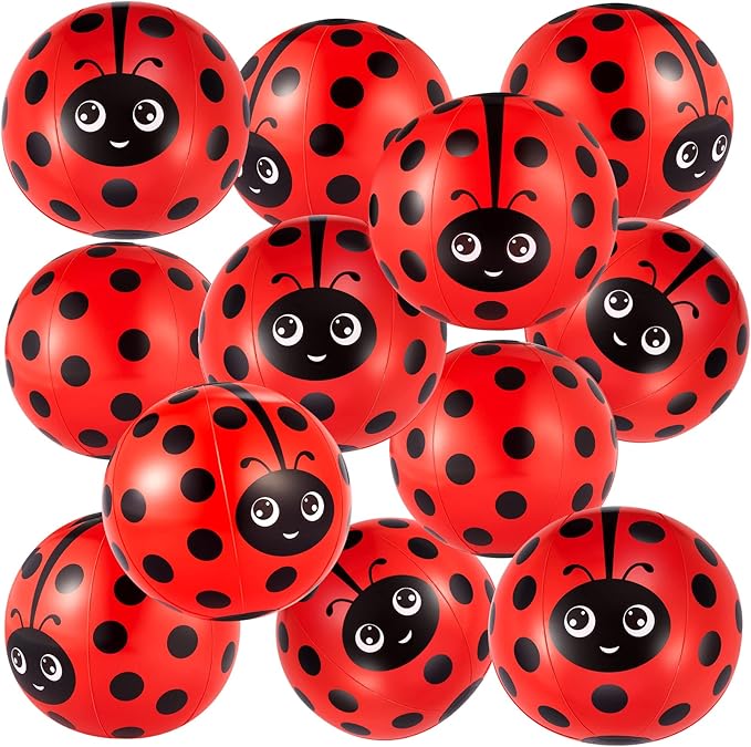 Jexine 24 Pcs Ladybug Themed Beach Ball for Kids 5 Inch Bulk for Summer Pool and Beach Game Gifts and Birthday Party Supplies and End of The Year Class Party Decoration Favors(Ladybug,5 Inch)
