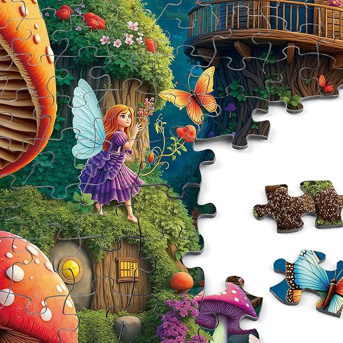 Rocorose 500 Piece Puzzles for Adults, Mushroom House Jigsaw Puzzle Challenging Fairy Mushroom Village Puzzle Holiday Party Educational Game Birthday Festival Gift