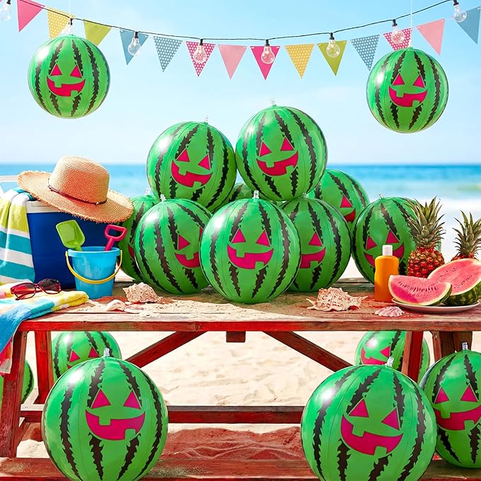 12 Pcs Watermelon Beach Balls Bulk with Jack O Lantern Face 7.87 Inch Inflatable Watermelon Swimming Pool Balls Summer Frights Decor for Summer Swimming Pool Water Games Party Favors