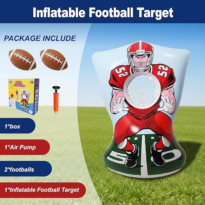Inflatable Football Training Toss Game Inflatable Football Pitching Target for Kids, Double-Sided Outdoor & Indoor, Includes 2 Footballs, Pump & Patch Kit Football Games Gifts for 36 Months+