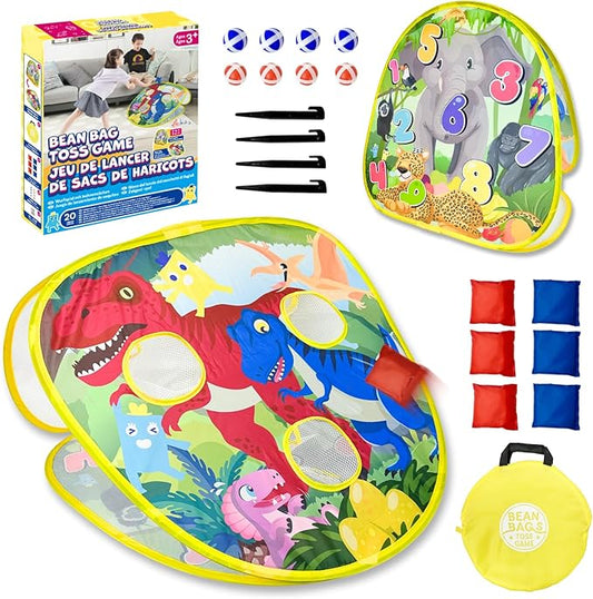 2-in-1 Dinosaur & Animal Bean Bag Toss Game – Double-Sided 27" Target Board with 6 Bean Bags – Outdoor & Indoor Toy for Toddlers & Kids Ages 3-6 – Birthday Gift - Amazon Exclusive
