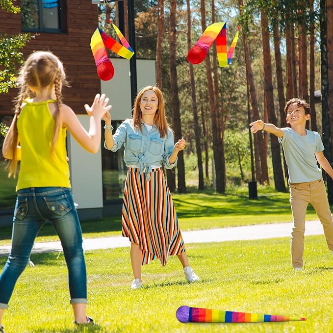 18 Pcs 37.4 Inch Throw and Catch Balls with Rainbow Tail Soft Sports Comet Balls Colorful Playground Toys Bulk for Kids Adults Physical Equipment for Indoor Outdoor School Classroom Beach Fun Games