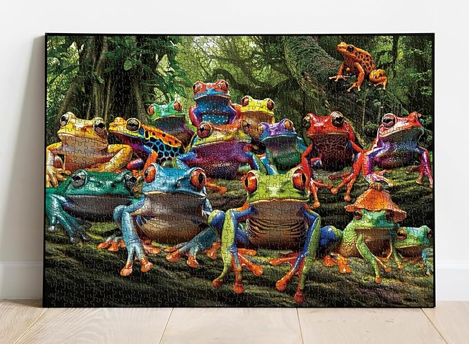 Colorful Frog Puzzle 1000 Piece for Adults, Rainbow Frogs Jigsaw Puzzle Nature, Forest Animal Scenic Puzzles
