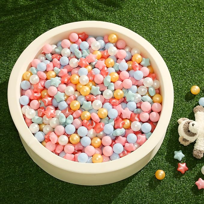 TRENDPLAY Star Ball Pit Balls for Toddlers -50 100 200 Count Star Balls Different Shapes, Non-Toxic Plastic Balls for Safe Play, Boys Girls Festival Party Decoration