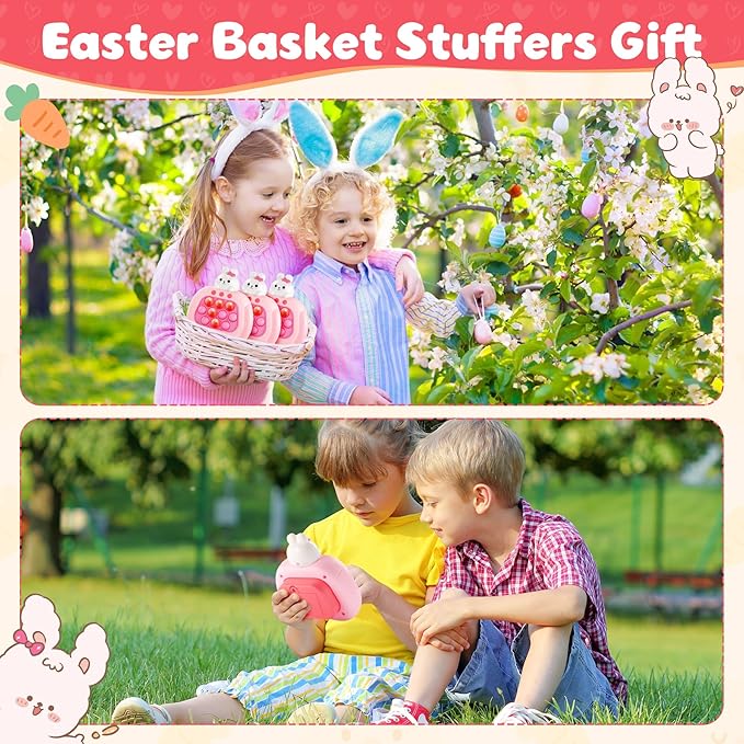 Easter Bunny Pop Push Game,Easter Basket Stuffers,Sensory Pop Fidget Toys for Kids with Autism,Easter Egg Fillers Bunny Quick Push Light Up Game Gifts for Girls Boys﻿