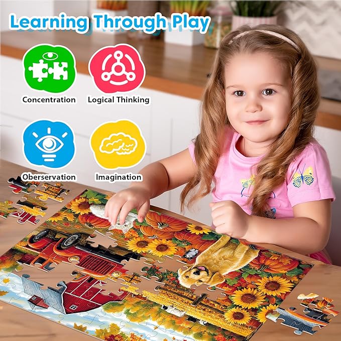100 Piece Puzzles for Kids Ages 4-6 6-8 8-10, Farms & Beach Resort Jigsaw Puzzles for Seniors 100 Pieces Puzzle for Adults, Educational Learning Toys Gifts for Girls Boys 4-Pack 15"x11"