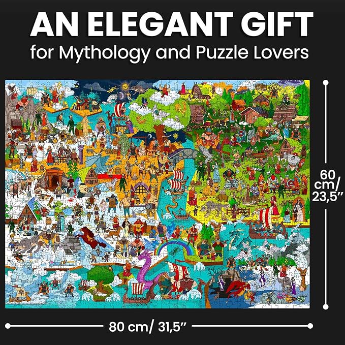 QUOKKA 1000 Piece Jigsaw Puzzle for Adults Norse Gods – Puzzles for Adults 1000 Pieces Premium Box Packaging - Extra Fun with Hidden Secrets & Audio Story – Perfect Relaxation & Creativity & Gift