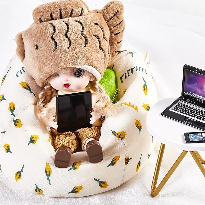 Dollhouse Furniture Accessories Laptop, 1/12 Scale 1/6 Scale Miniature Phone Tablet Mini Stuff Things Doll House Mini Play Set Accessories 3 Pcs(Black)