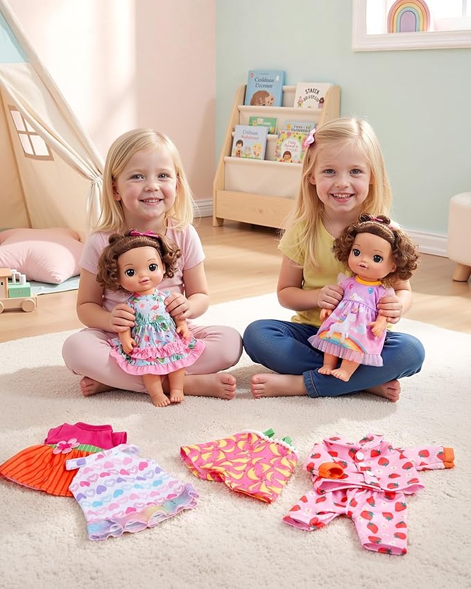 BABESIDE 6-Piece Alive Baby Doll Clothes and Accessories Set for 8-10 Inch Dolls, Includes Cute Dresses, Skirts, and Tops for Baby Dolls, for Kids(Not Doll)