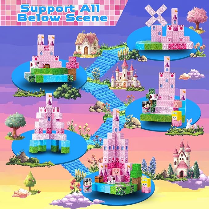 Magnetic Blocks-100PCS Magnetic Building Blocks, Princess Castle Building Set, STEM Learning Toys for Kids Ages 3-8