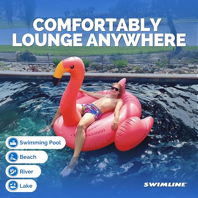 SWIMLINE ORIGINAL 90627 Giant Inflatable Flamingo Pool Float | Stylish Ride-On Raft with Stable Wings & Legs | Lounge Floatie Great for Summer Fun